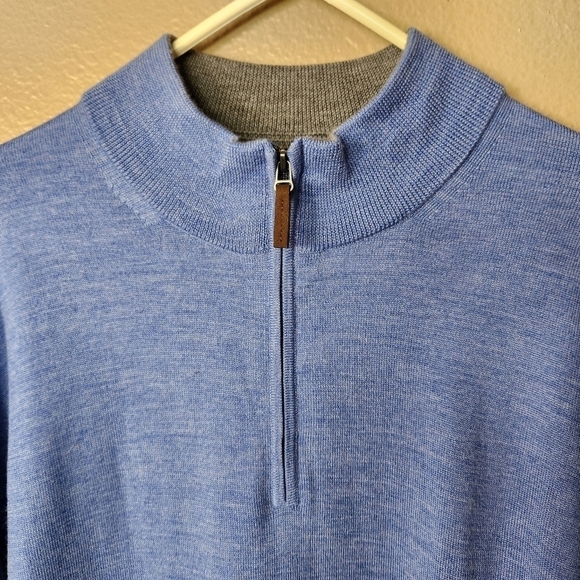Nordstrom Mens Shop 100% Merino Wool Blue Quarter Zip Sweater-Size 2XL - Picture 2 of 8